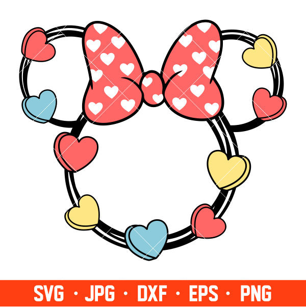 Candy Hearts Minnie Mouse Svg, Free Svg, Daily Freebies Svg, Cricut, Silhouette Vector Cut File