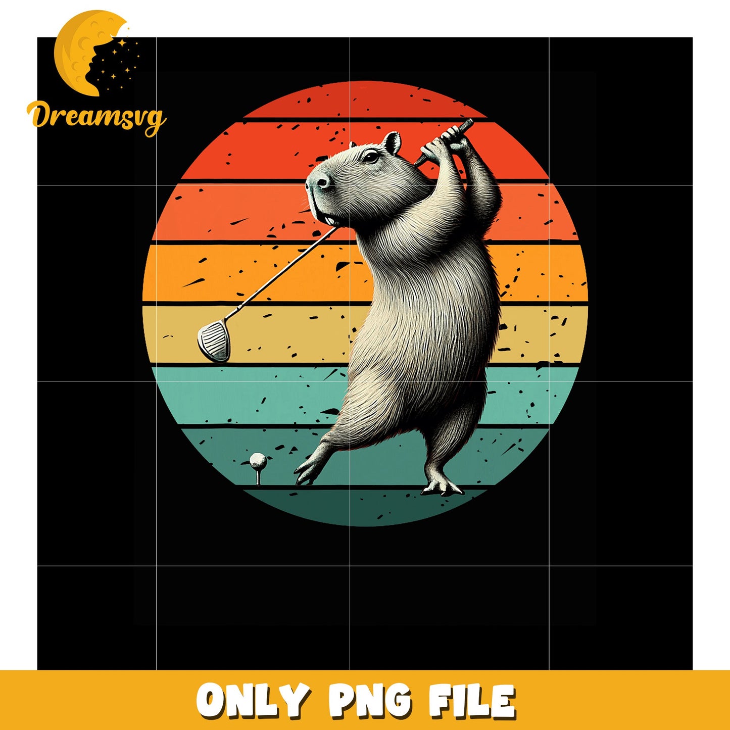 Capybara Golfing Retro PNG Design
