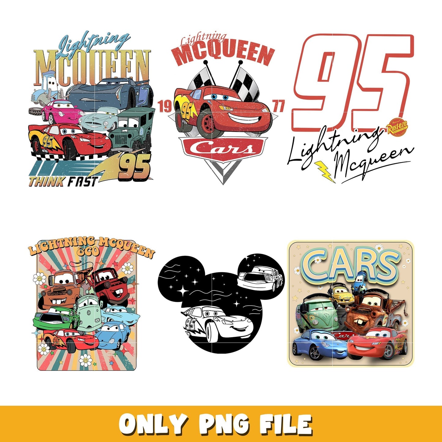 Disney Cars Lightning McQueen bundle png, Disney Cars svg,  Disney cartoon png, Digital download