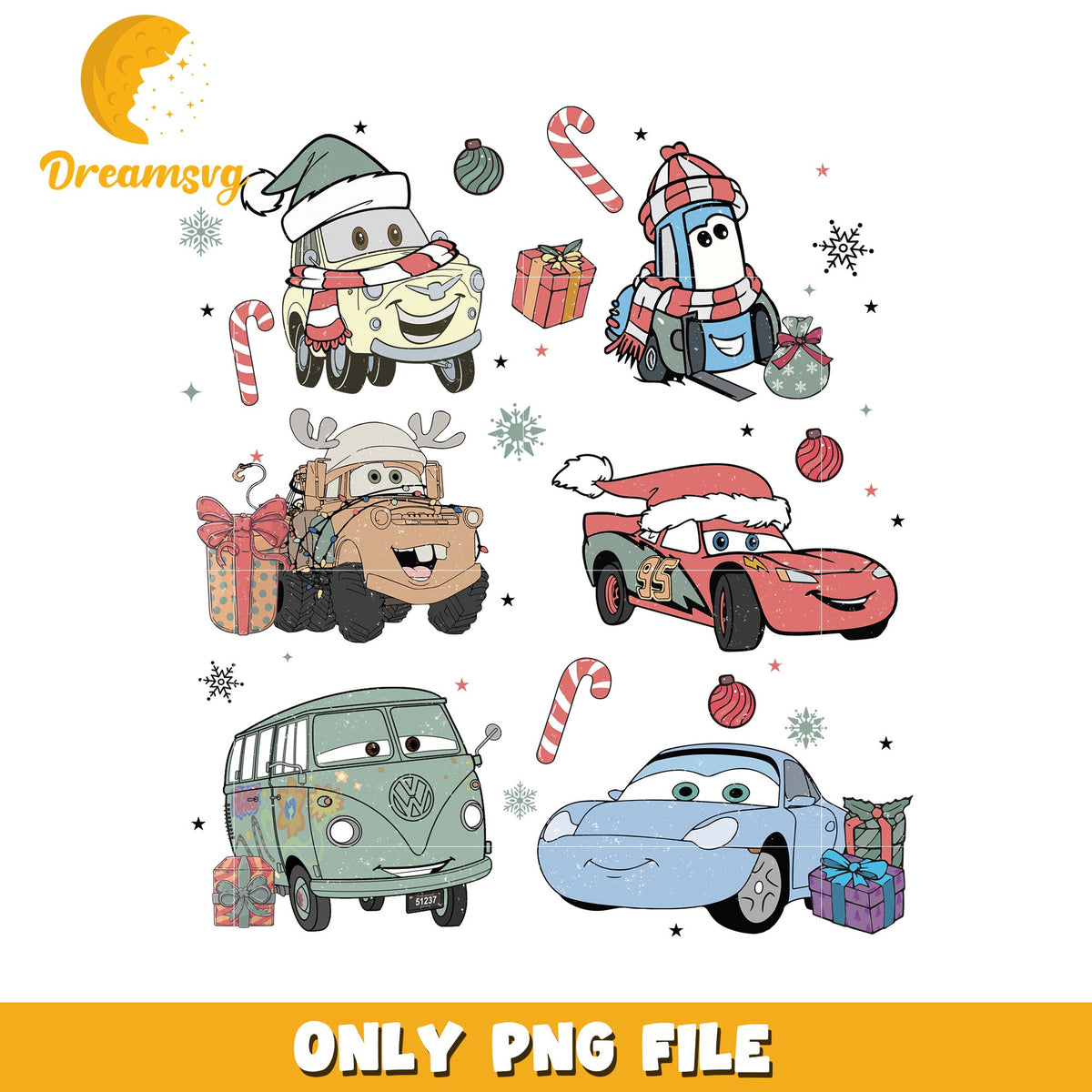 Cars christmas design png, disney cozy png, holiday glow png