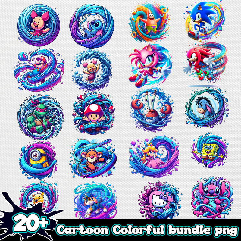 Cartoon Colorful Splash and Watercolor png bundle