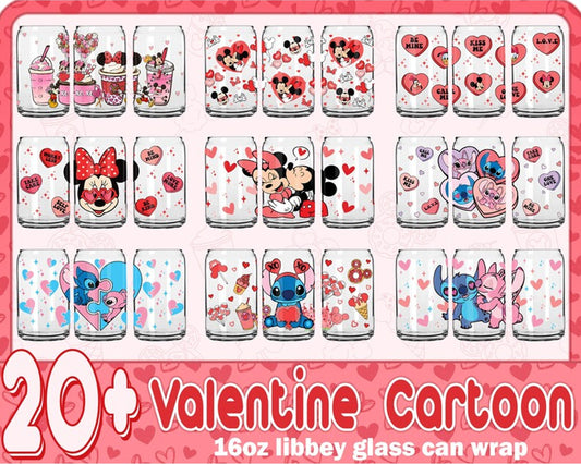 20+ Valentine Cartoon Png Wrap Glass Can, Happy Valentine 16oz Libbey Glass Wrap Png, Funny Valentine Stitch Png, Digital Download