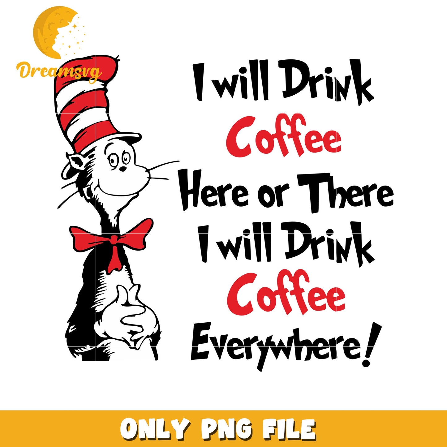 Cat in Hat Coffee PNG Design