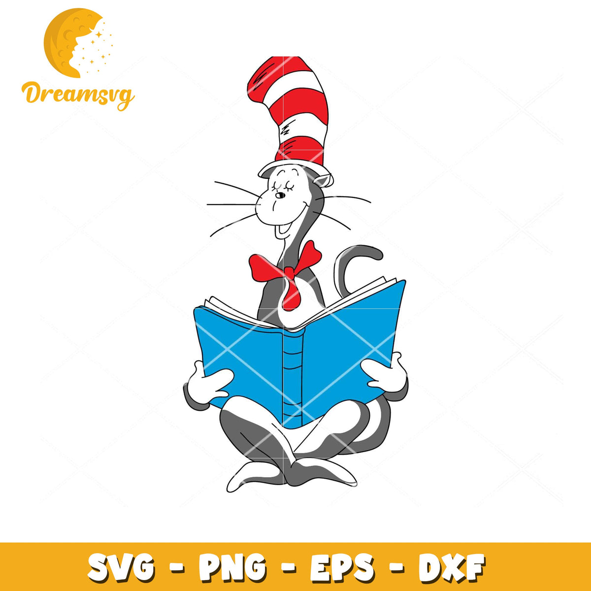Cat in a Hat Reading Book SVG Instant Download for Crafts