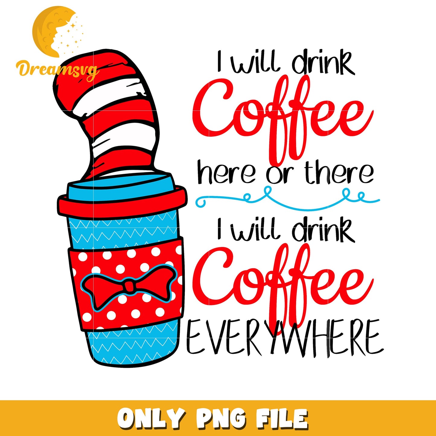 Cat in the Hat Coffee PNG Design