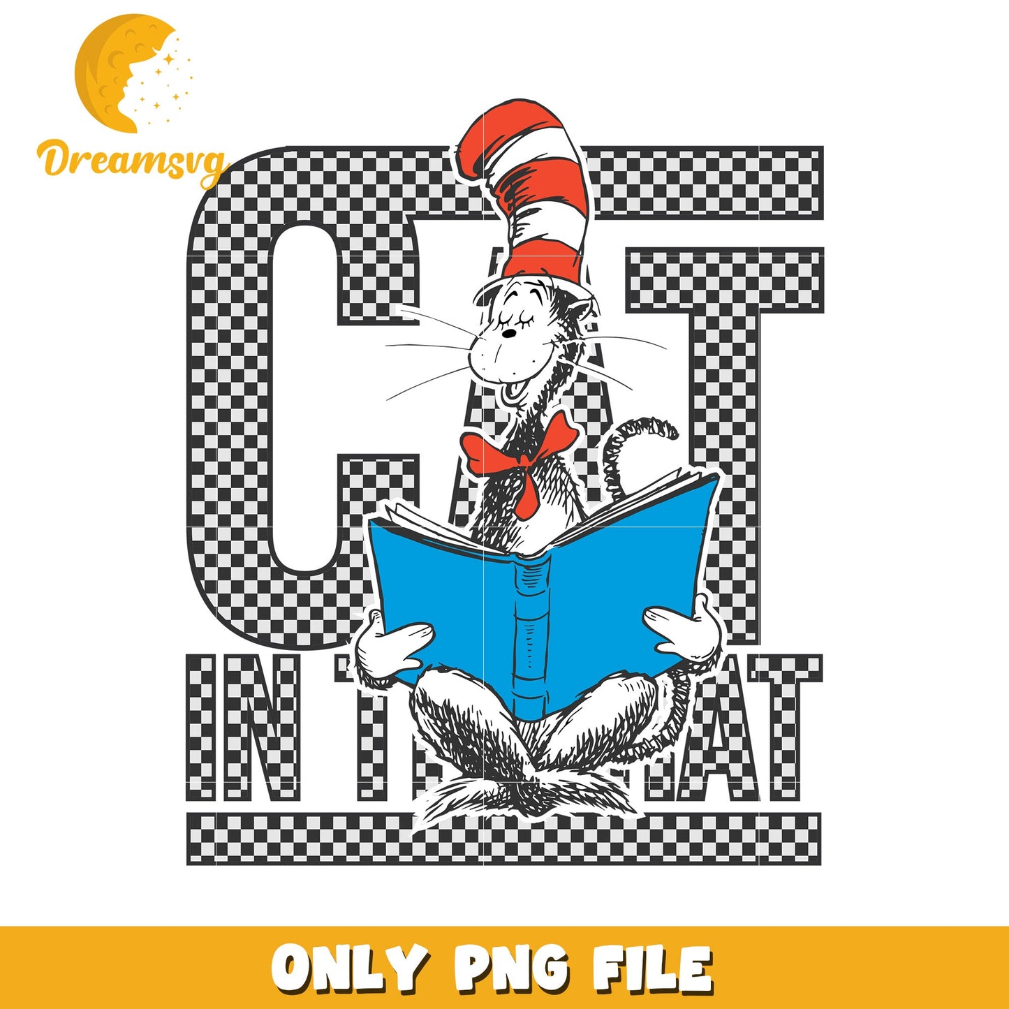 Cat in the Hat Reading Book PNG File for Kids Design