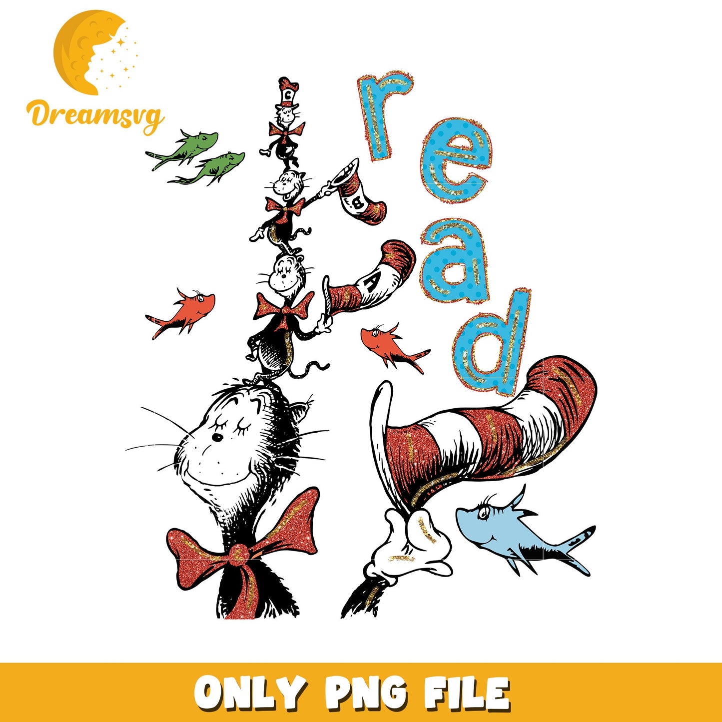 Cat in the Hat Reading Design PNG for Kids Artwork