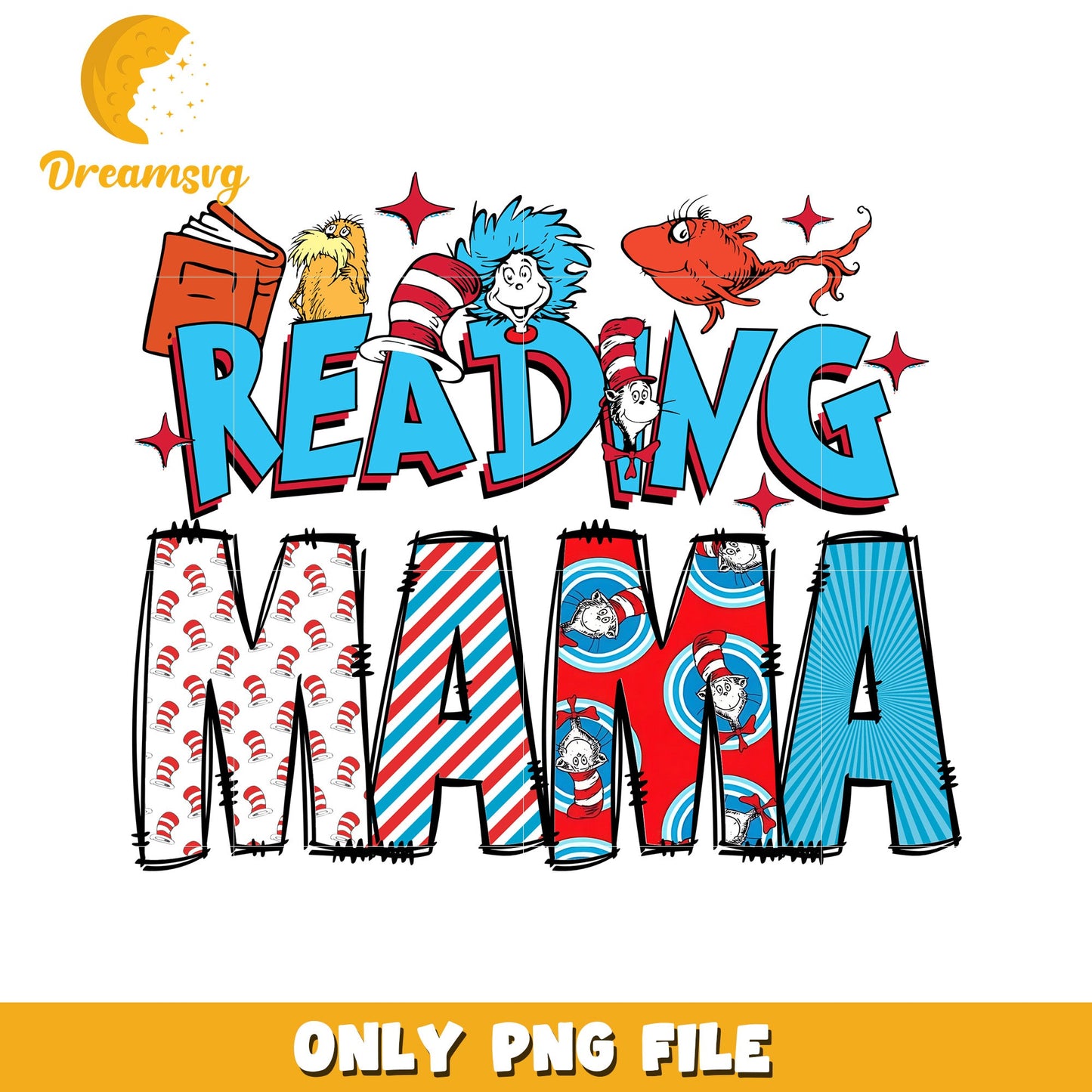 Cat in the Hat Reading Mama PNG