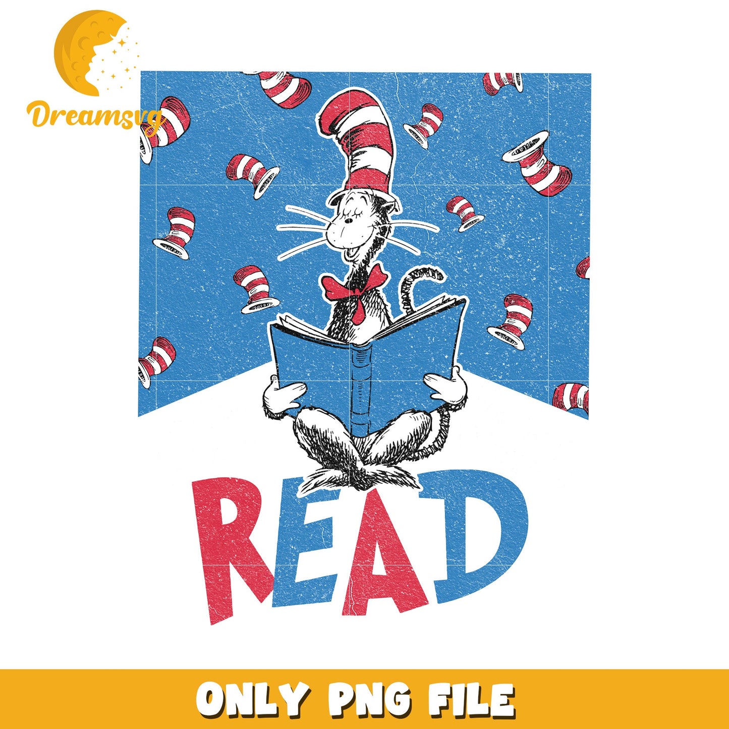 Cat in the Hat Reading PNG Sublimation