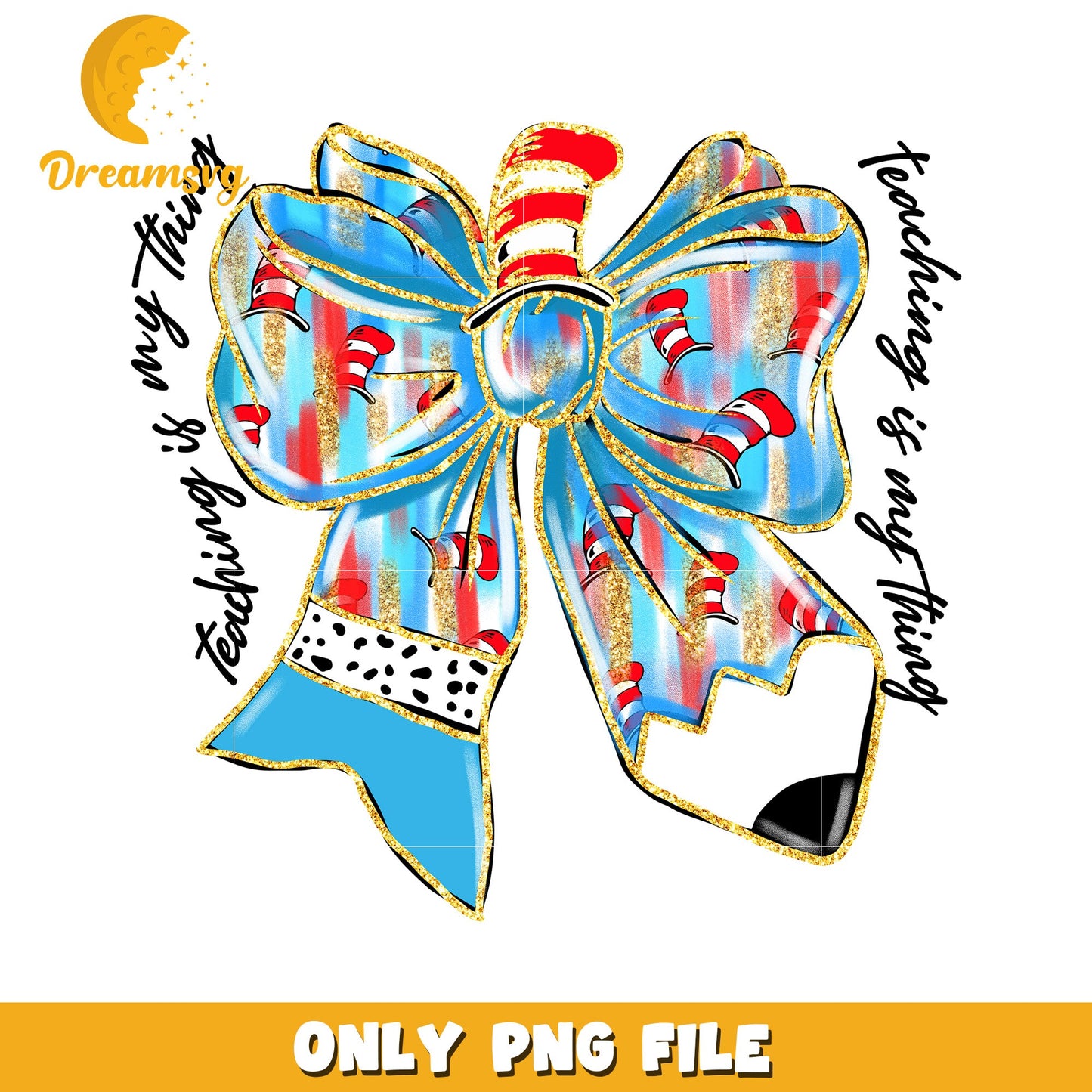 Cat in the Hat Teacher Bow PNG