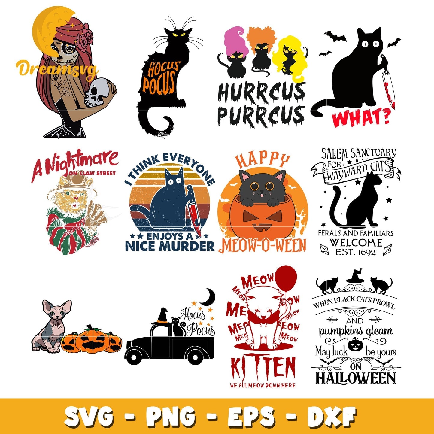 A nightmare on claw street bundle svg, happy meow-o-ween svg