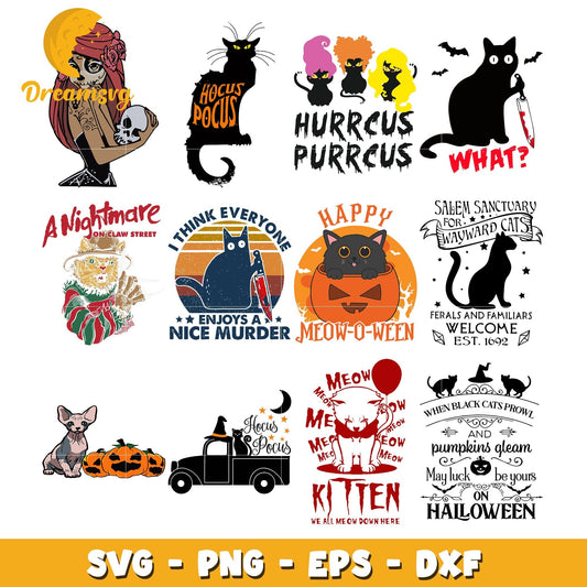 A nightmare on claw street bundle svg, happy meow-o-ween svg
