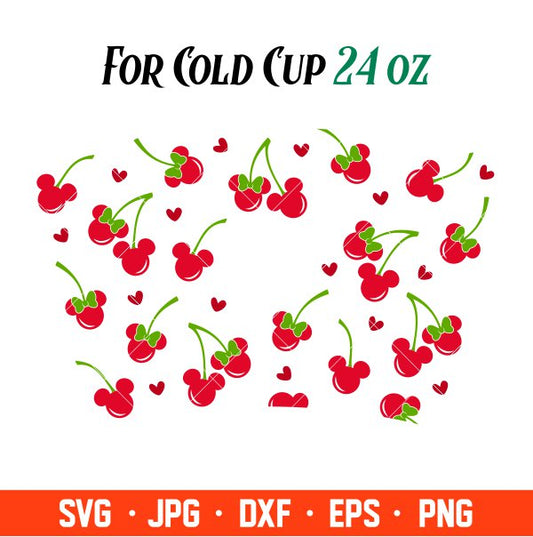 Cherry Mickey &amp; Minnie Mouse Full Wrap Svg, Starbucks Svg, Coffee Ring Svg, Cold Cup Svg, Cricut, Silhouette Vector Cut File