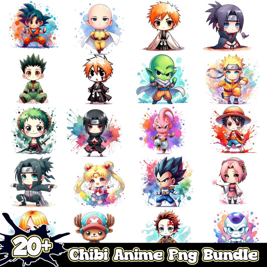 Chibi Anime Splash and Watercolor bundle png