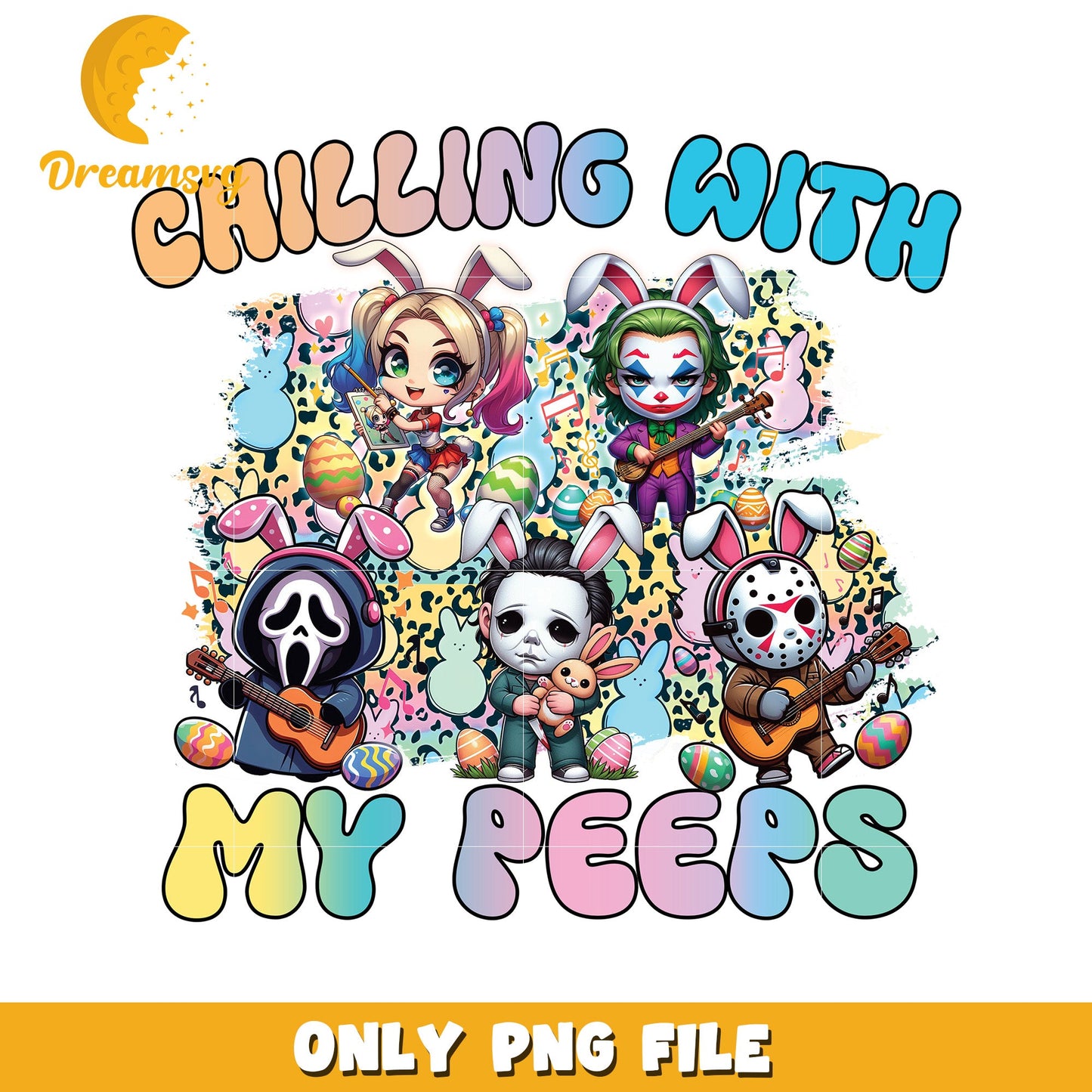 Chilling with My Peeps Cute Cartoon Easter Design PNG