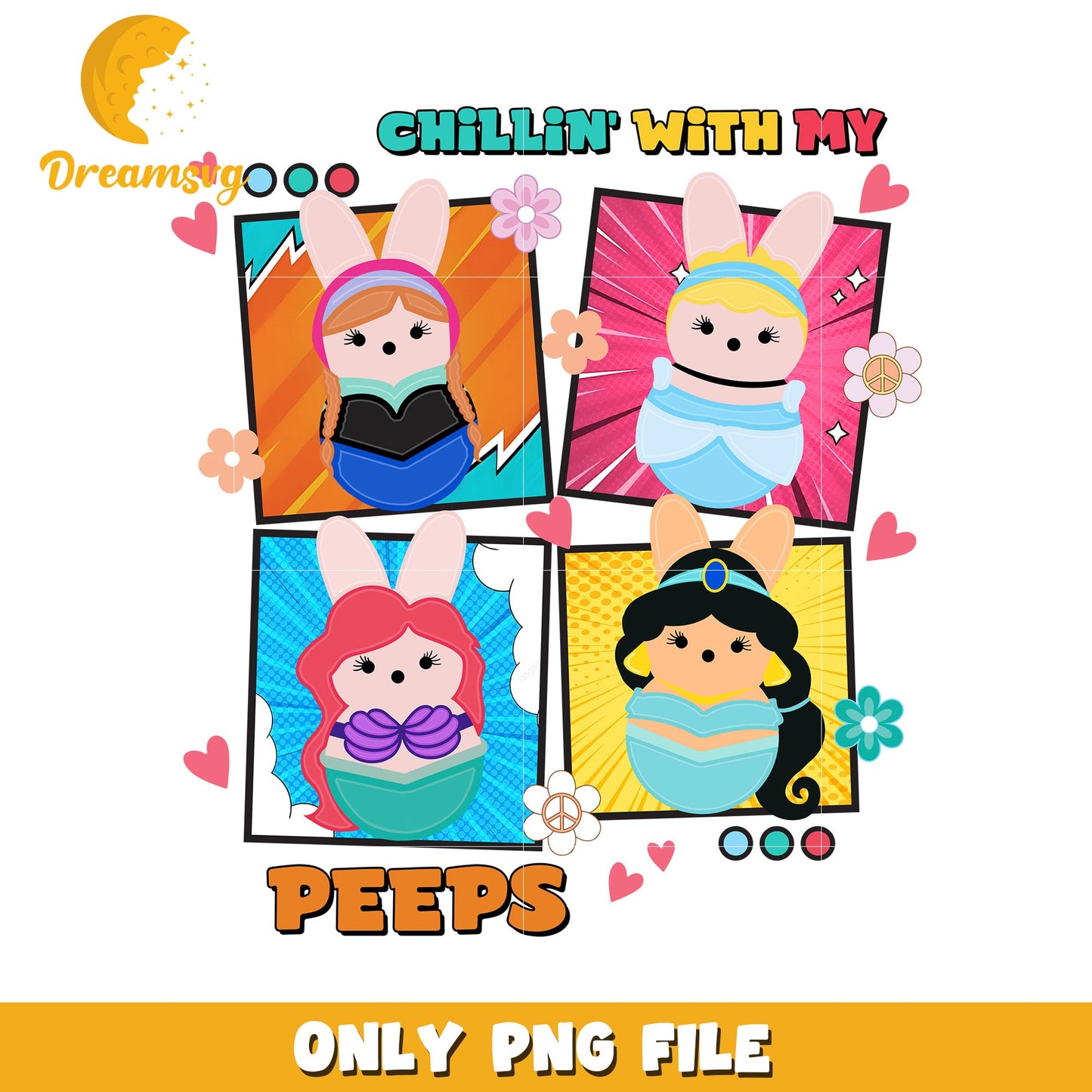 Chillin with My Peeps Cute Bunny Character Art PNG