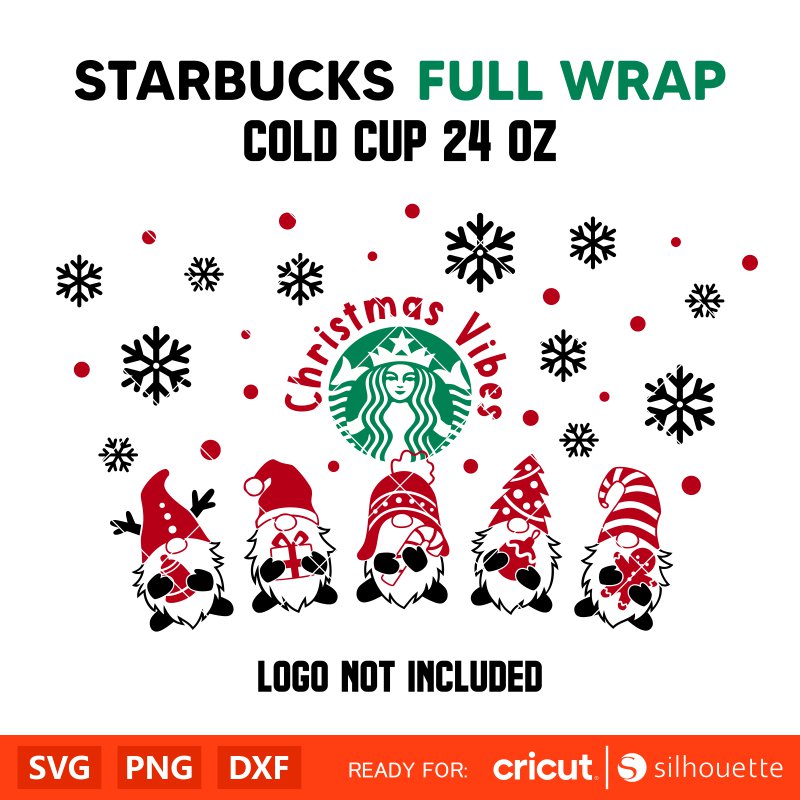 Christmas Gnomes Full Wrap Svg, Christmas Vibes Svg, Starbucks Svg, Cold Cup Svg, Cricut, Silhouette Vector Cut File