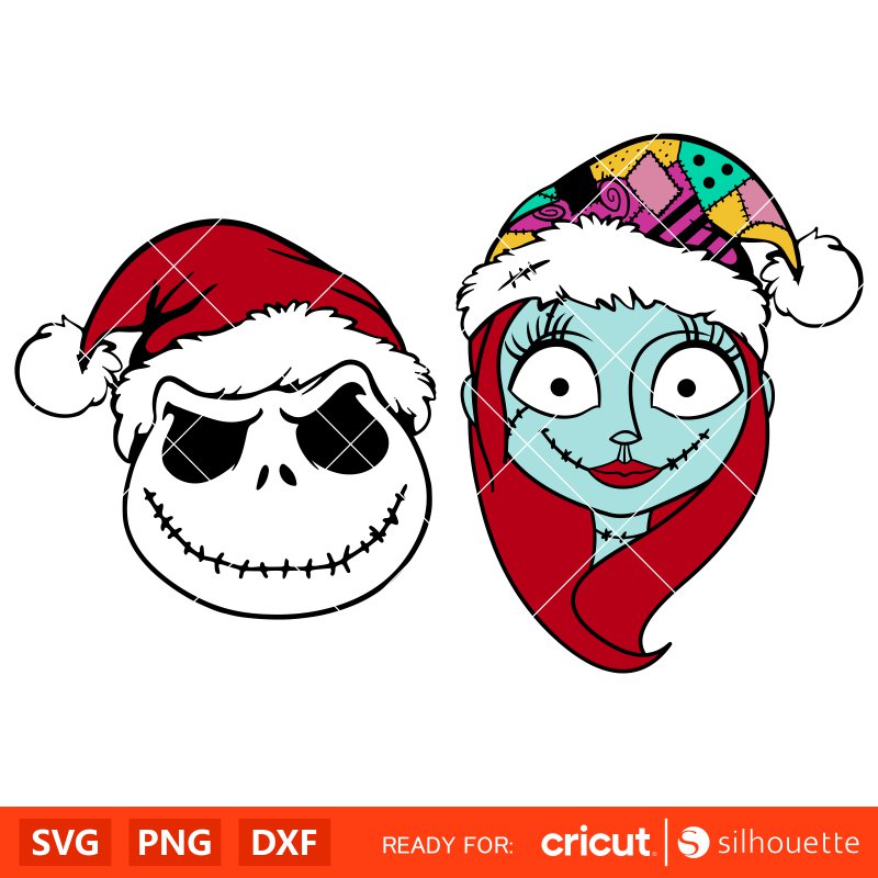 Christmas Jack &amp; Sally Svg, Christmas Svg, Disney Christmas Svg, Santa Claus Svg, Cricut, Silhouette Vector Cut File