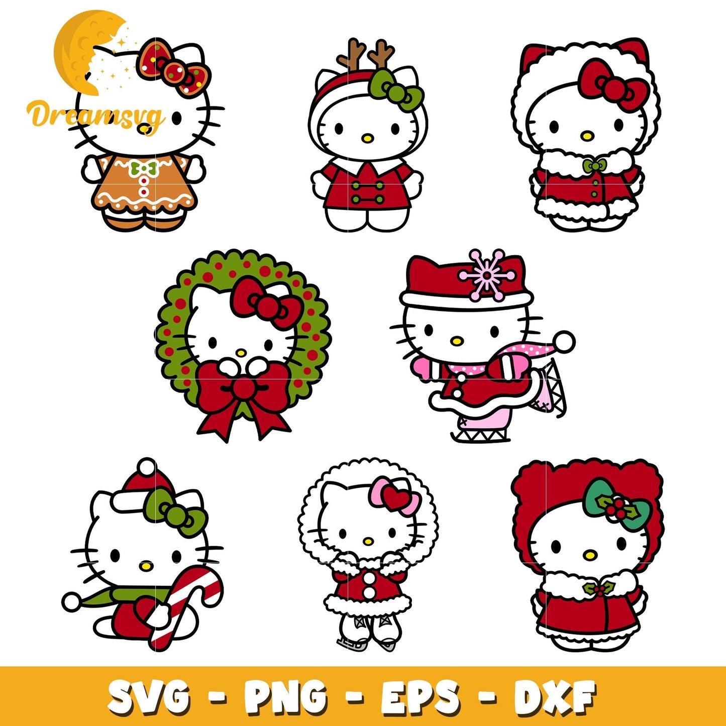 Hello kitty cartoon christmas design bundle svg, christmas hello kitty svg