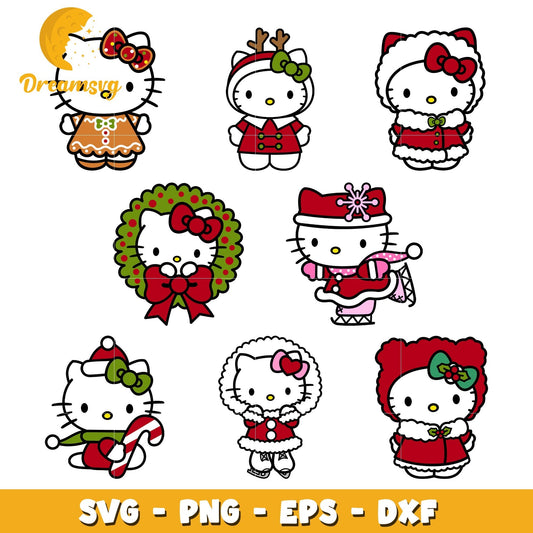 Hello kitty cartoon christmas design bundle svg, christmas hello kitty svg