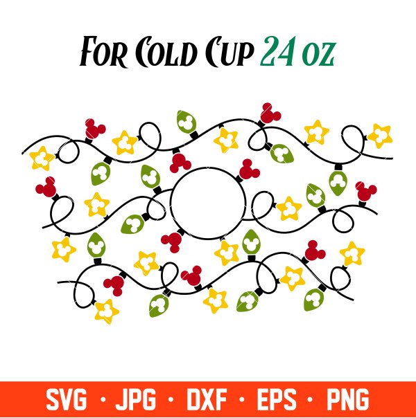 Christmas Lights Full Wrap Svg, Starbucks Svg, Coffee Ring Svg, Cold Cup Svg, Cricut, Silhouette Vector Cut File