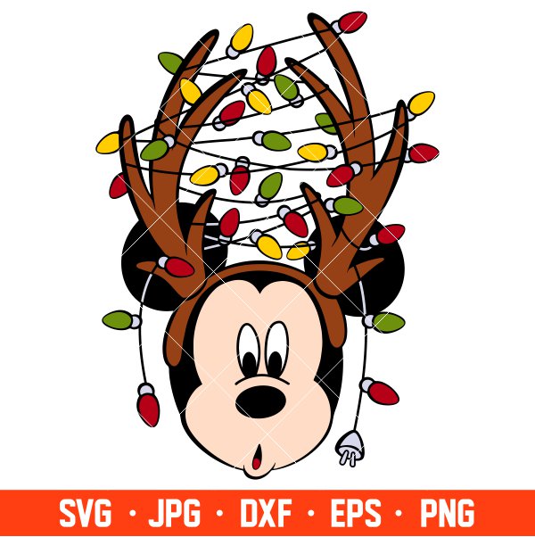 Christmas Lights Mickey Reindeer Svg, Christmas Svg, Disney Christmas Svg, Santa Claus Svg, Cricut, Silhouette Vector Cut File