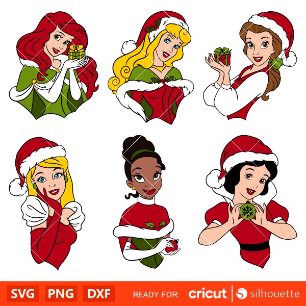 Christmas Princess Svg, Disney Princess Christmas Svg For Cricut, Princess Christmas Clipart