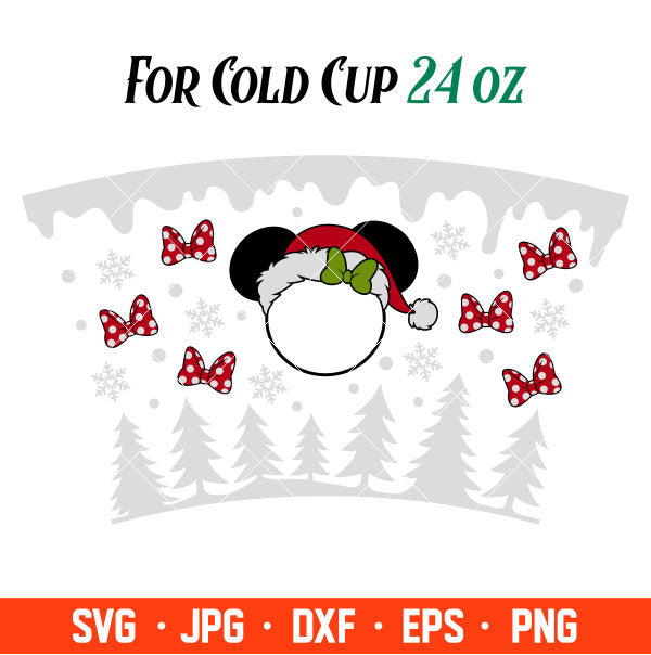 Christmas Red Bow Minnie Mouse Full Wrap Svg, Starbucks Svg, Coffee Ring Svg, Cold Cup Svg, Cricut, Silhouette Vector Cut File