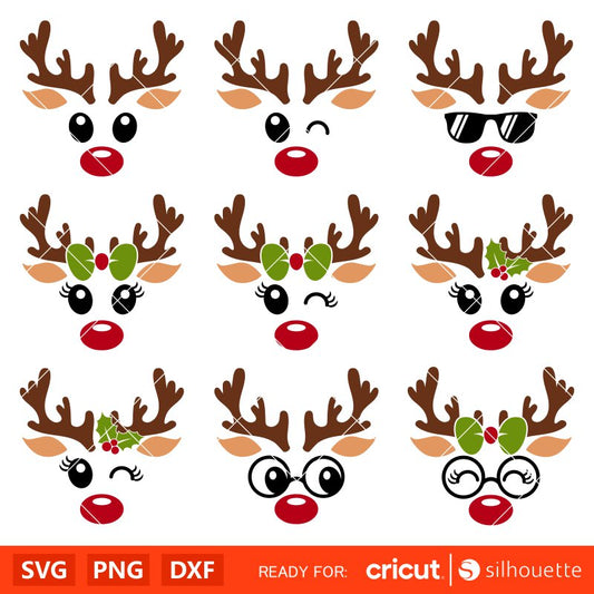 Christmas Reindeer Svg, Reindeer Face Svg For Cricut, Merry Christmas Svg, Christmas Reindeer Clipart