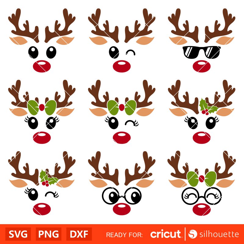 Christmas Reindeer Svg, Reindeer Face Svg For Cricut, Merry Christmas Svg, Christmas Reindeer Clipart