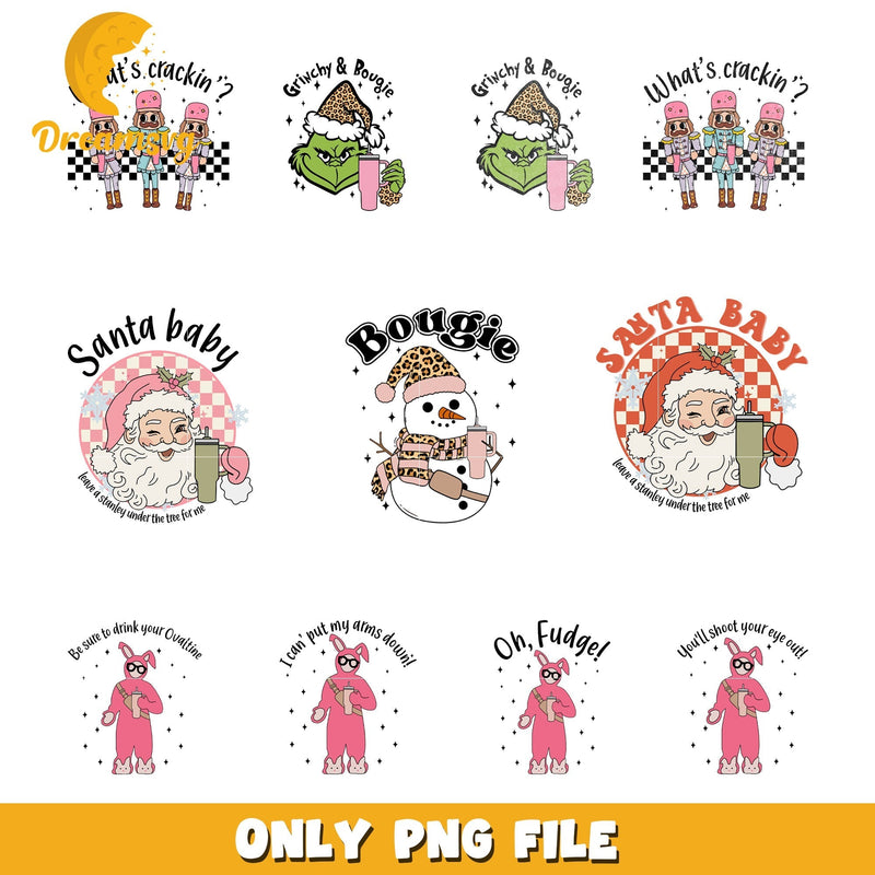 Santa baby face christmas design bundle png, grinch and bougie png