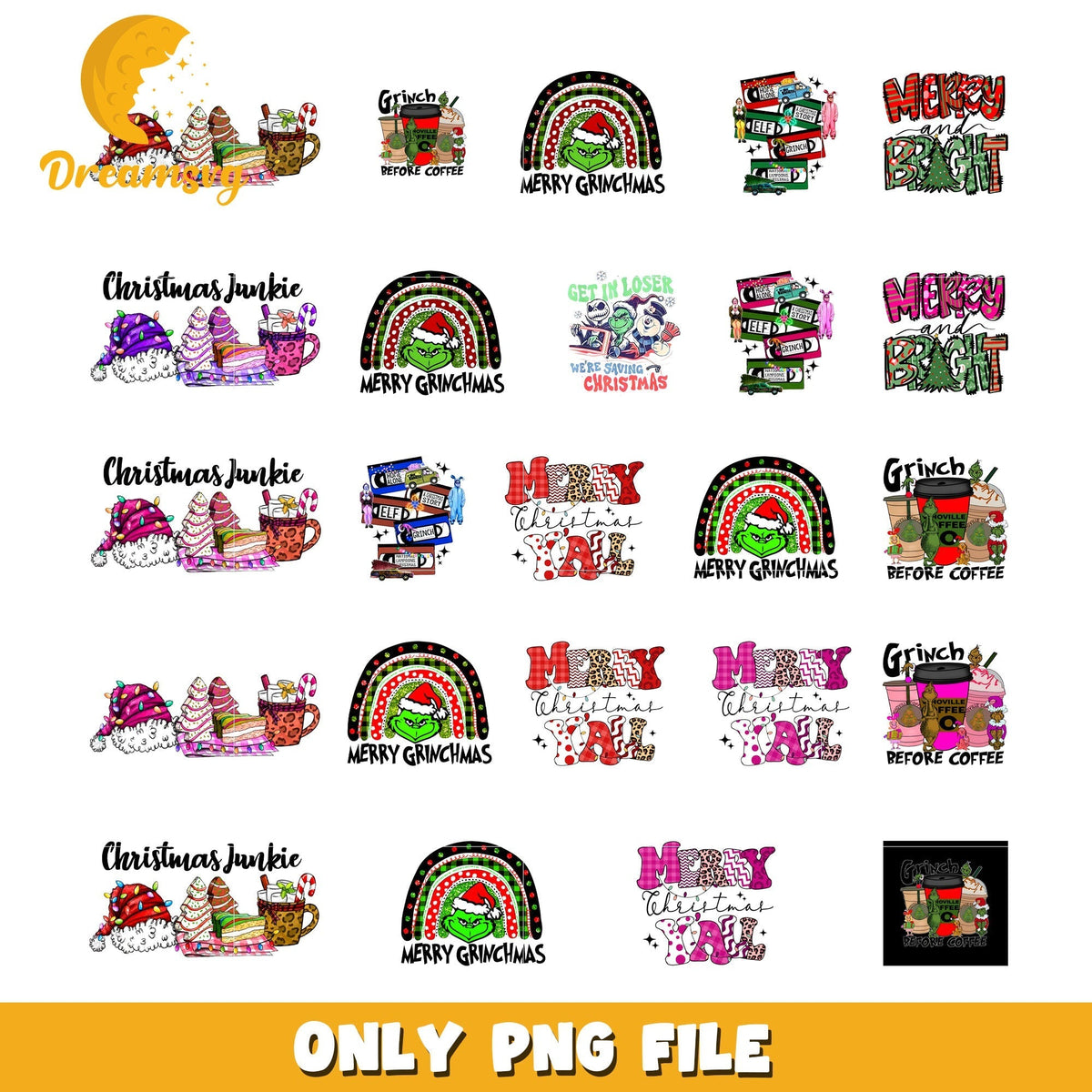 Grinch before coffee bundle png, merry grinchmas png, merry christmas yall png