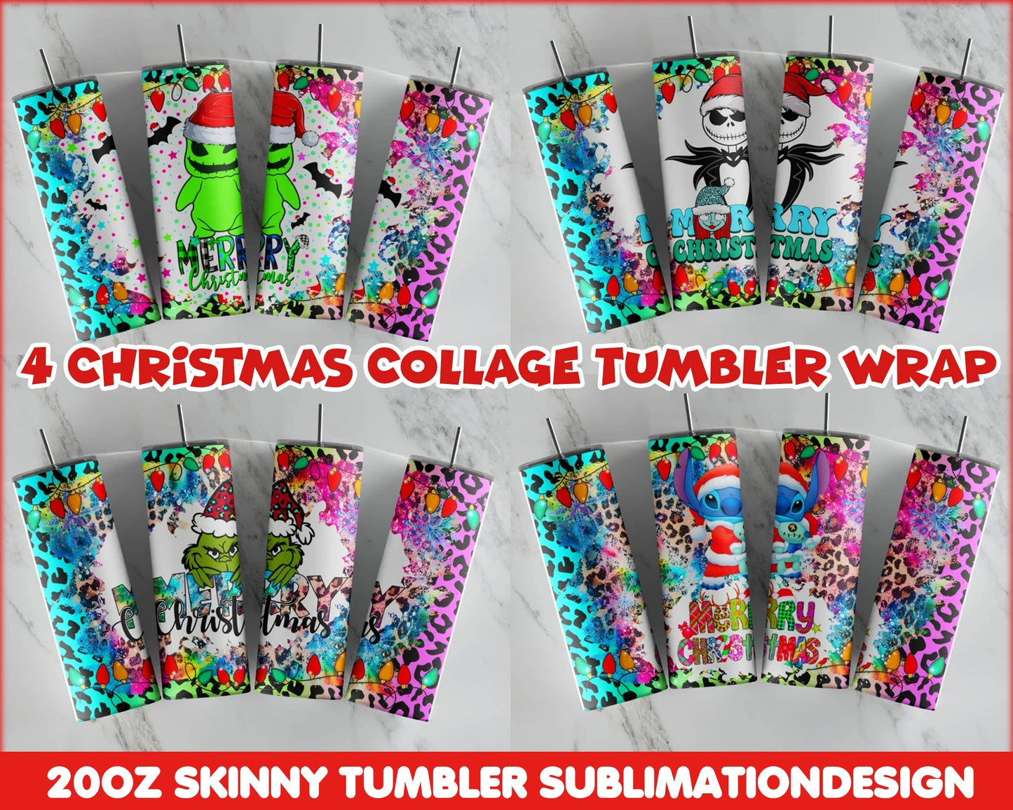 Version 2.0 - 4 Christmas Collage Tumbler, 20oz Skinny Tumbler Sublimation Designs, Christmas Tumbler bundle, PNG, Instant Download  CRM12112201