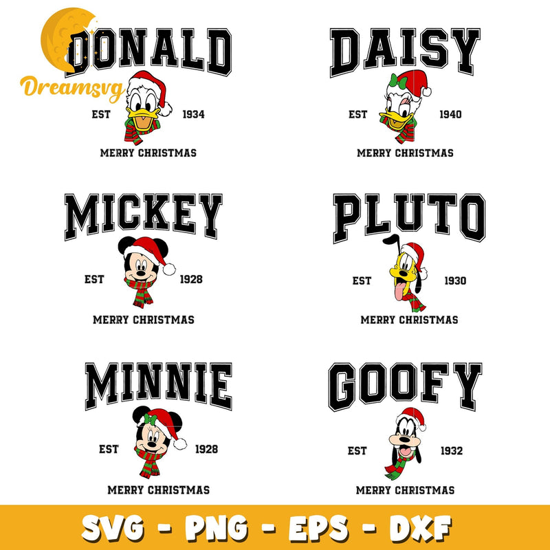 Mickey est 1928 merry christmas bundle svg, mickey and friends christmas svg