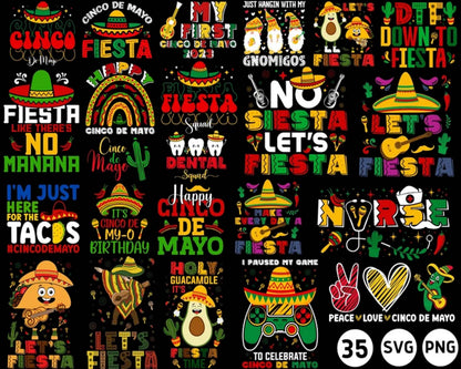 Cinco De Mayo Svg Png Bundle, Let's Fiesta Svg, Taco Tuesday Png, Mexican Party Sombrero Maracas svg Cricut Sublimation Designs