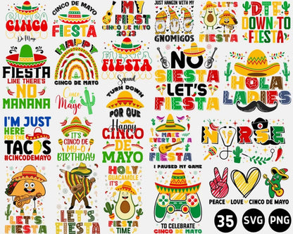 Cinco De Mayo Svg Png Bundle, Let's Fiesta Svg, Taco Tuesday Png, Mexican Party Sombrero Maracas svg Cricut Sublimation Designs