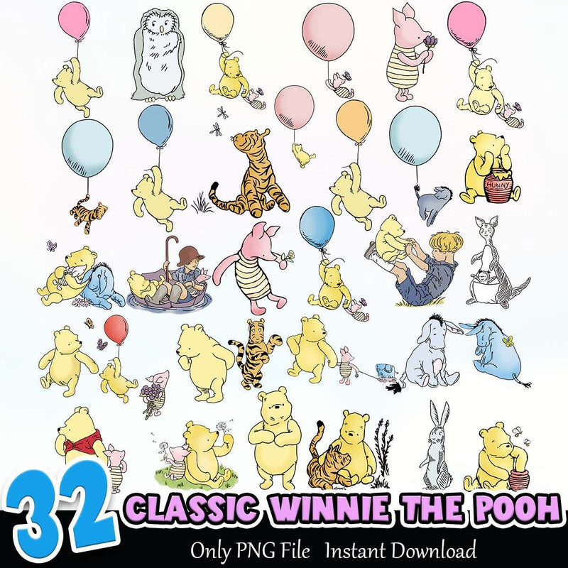 Classic Winnie The Pooh PNG Bundle Sublimation Instant Download