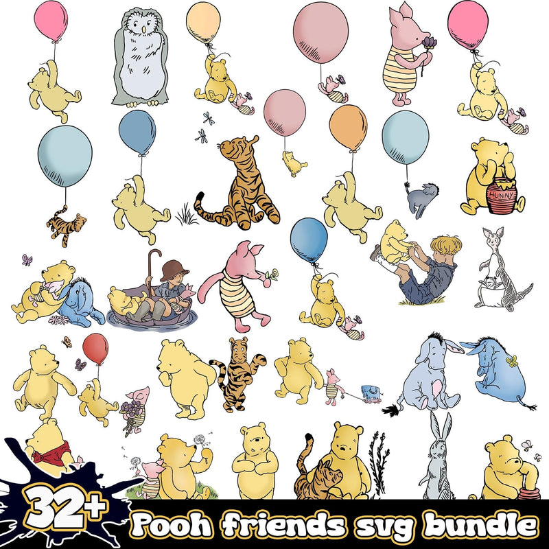 Classic Winnie The Pooh and Friends Bundle 32+ SVG