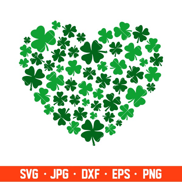 Clover Heart Svg, St. Patrick’s Day Svg, Lucky Svg, Irish Svg, Clover Svg, Cricut, Silhouette Vector Cut File