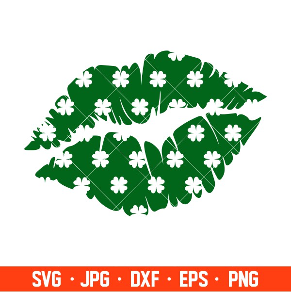 Clover Lips Kiss Svg, St. Patrick’s Day Svg, Lucky Svg, Irish Svg, Clover Svg, Cricut, Silhouette Vector Cut File