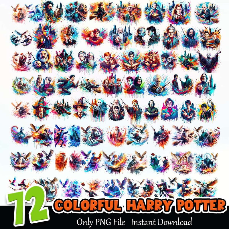 Colorful Harry Potter PNG Bundle Sublimation Instant Download