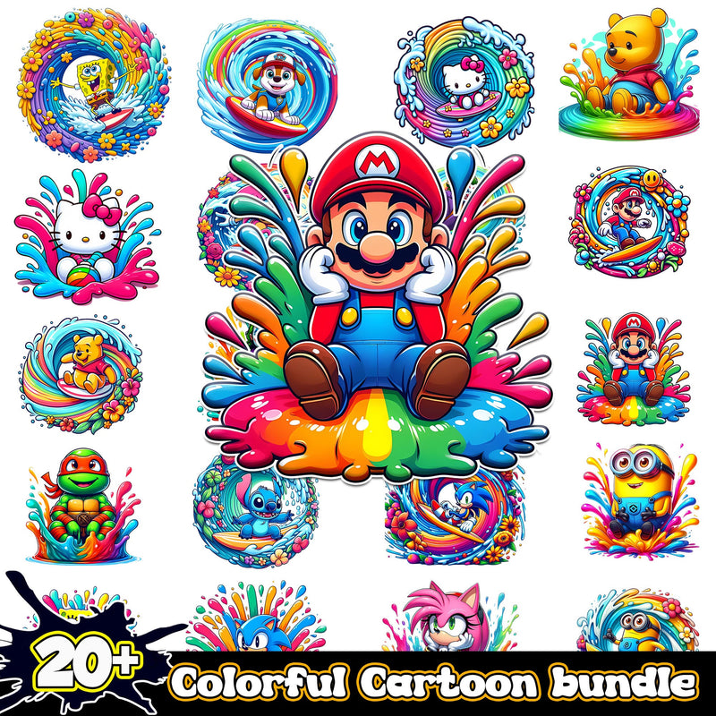 Super Mario Splash and Watercolor Digital PNG bundle