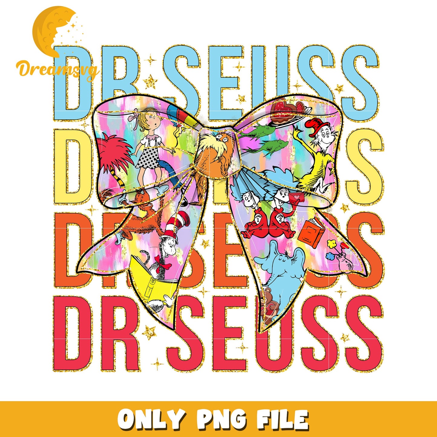 Colorful Dr Seuss Bow PNG File for Fun Themed Designs