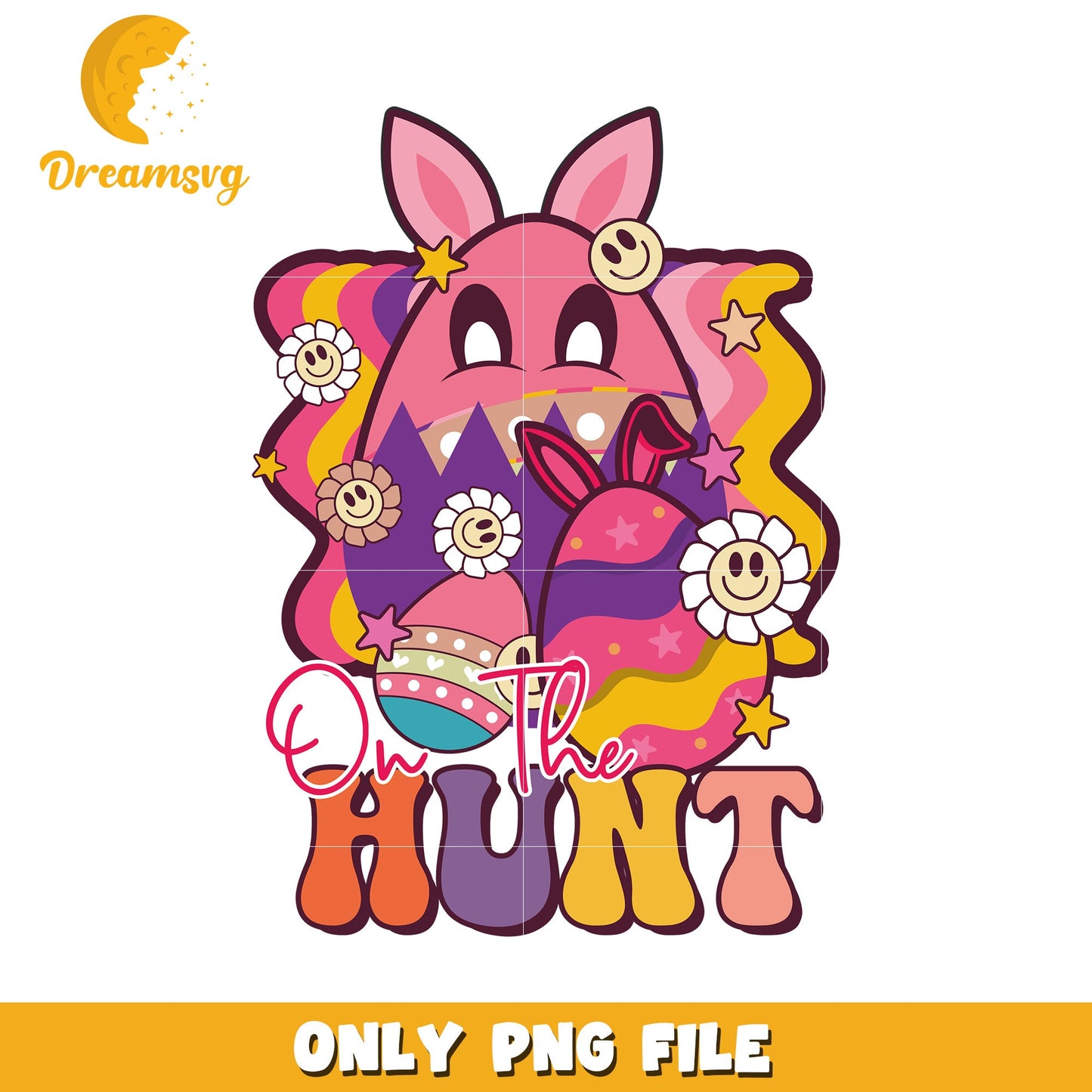 Colorful Easter Bunny Design On The Hunt PNG Graphic