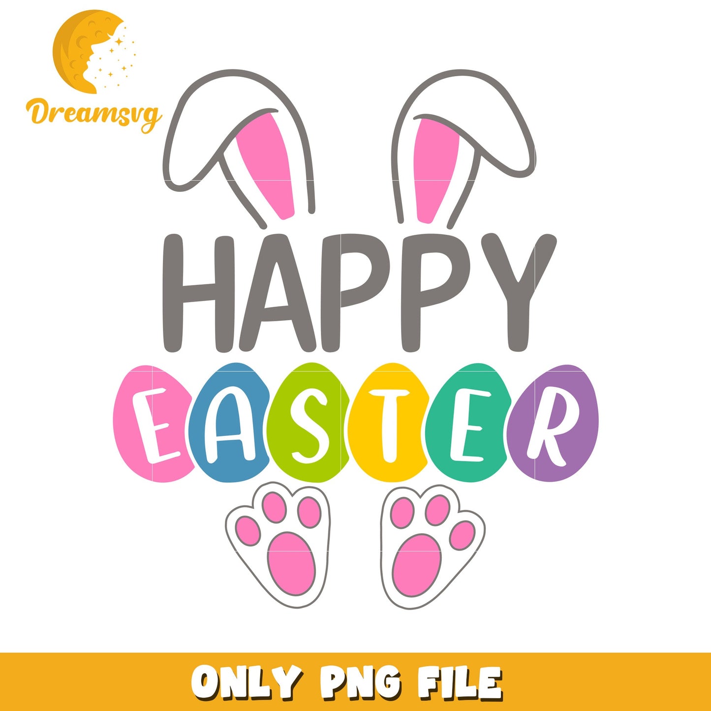 Colorful Happy Easter Bunny and Eggs PNG Image Design