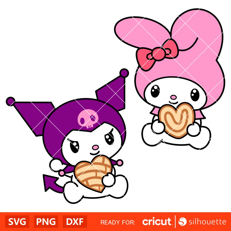 Concha Kuromi & My Melody Svg, Sanrio Svg, Hello Kitty Svg, Kawaii Svg, Cricut, Silhouette Vector Cut File