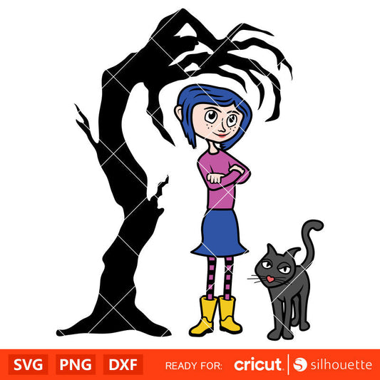 Coraline and Scary Claw Tree Svg, Coraline Button Eyes Svg, Halloween Svg, Horror Svg, Cricut, Silhouette Vector Cut File