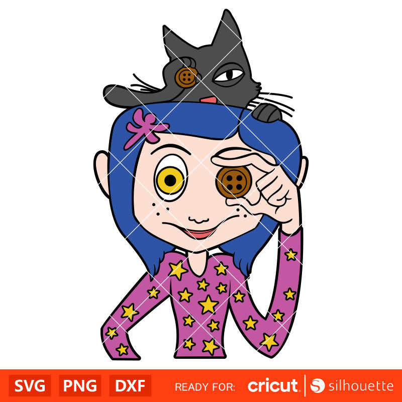 Coraline with Cat Svg, Coraline Button Eyes Svg, Halloween Svg, Horror