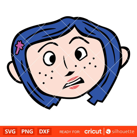 Coraline Head Svg, Coraline Button Eyes Svg, Halloween Svg, Horror Svg, Cricut, Silhouette Vector Cut File