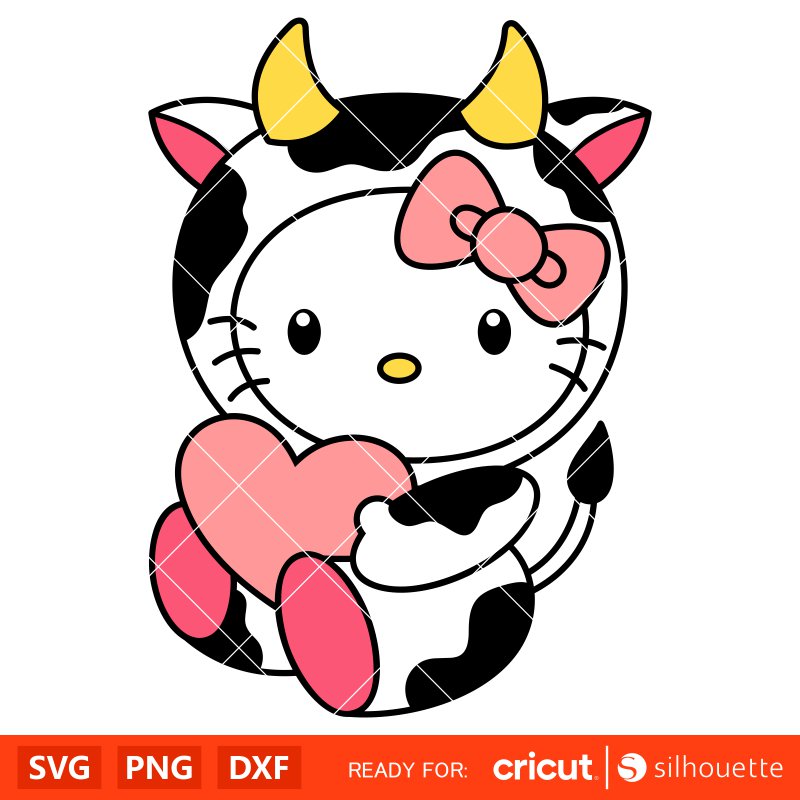 Cow Hello Kitty Heart Svg, Hello Kitty Svg